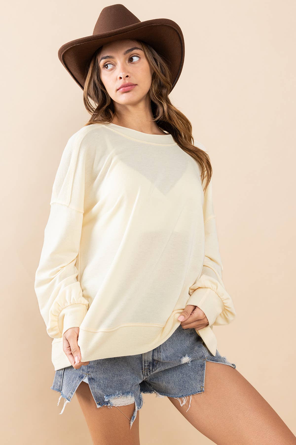 Solid Terry Round Neck Oversize Sweatshirt