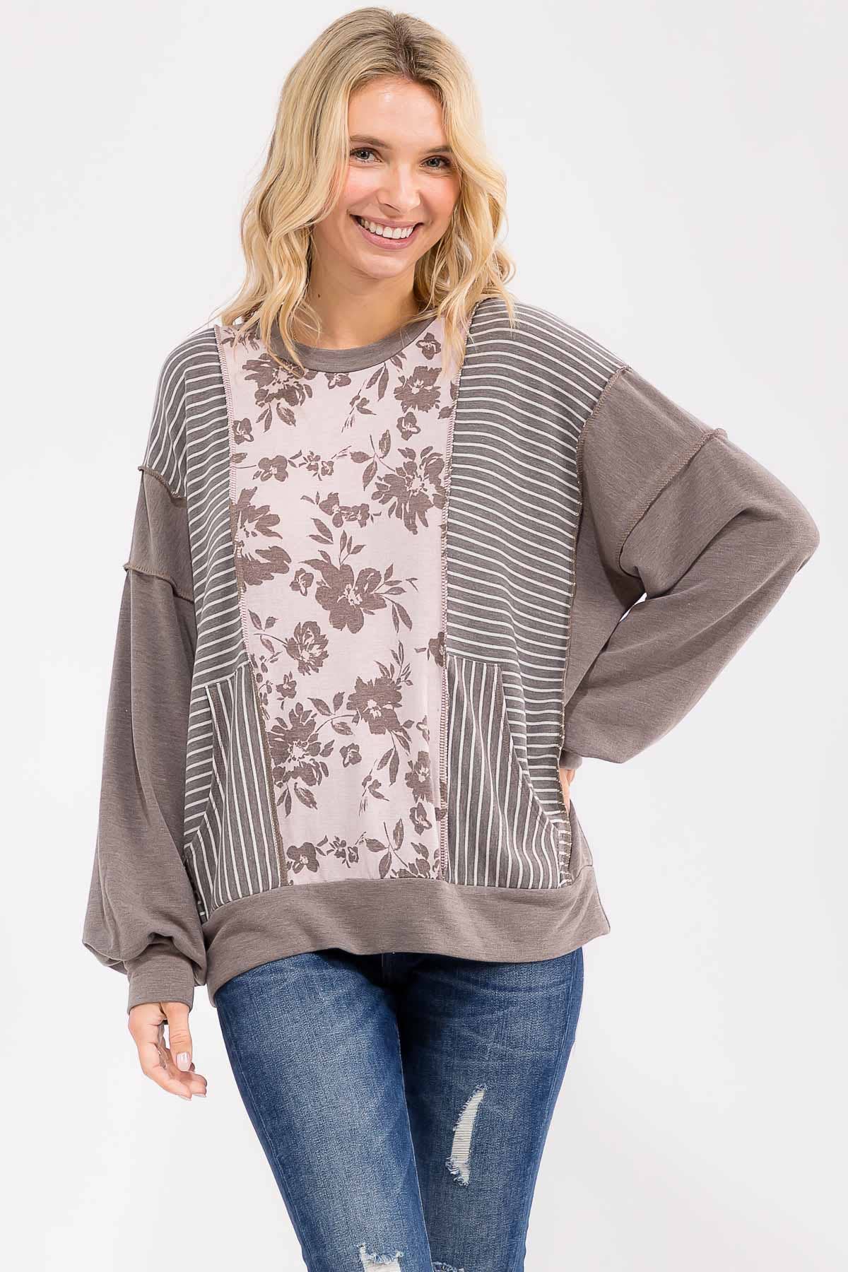 Floral Patchwork Pullover Sweatshirt