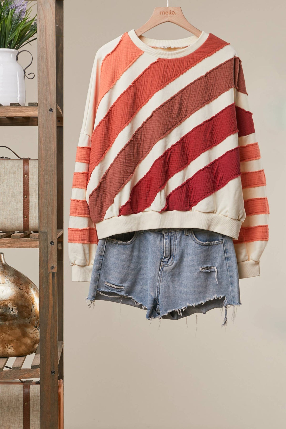COLORBLOCK TEXTURED STRIPE PULLOVER TOP