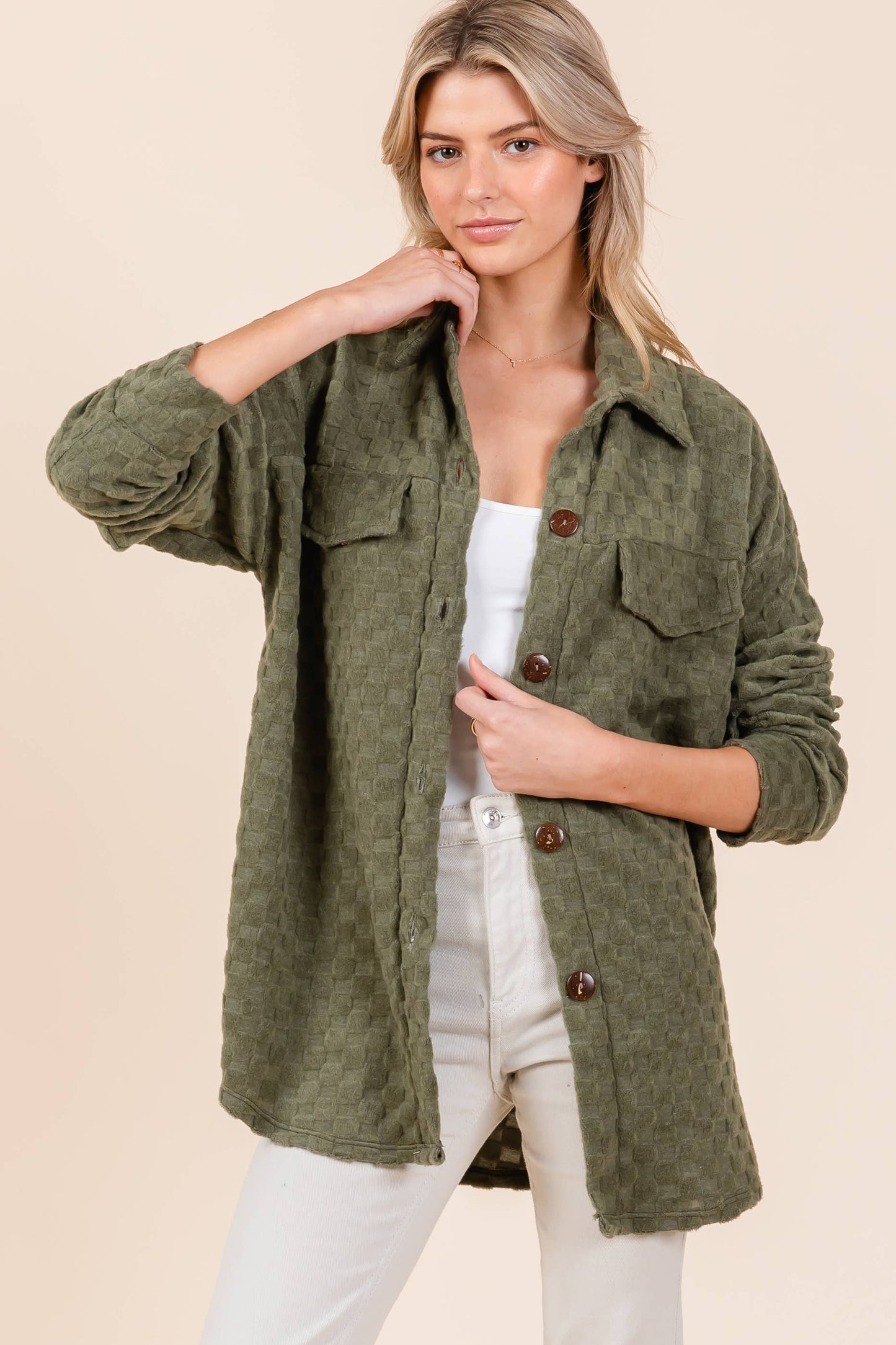 Textured button down shacket