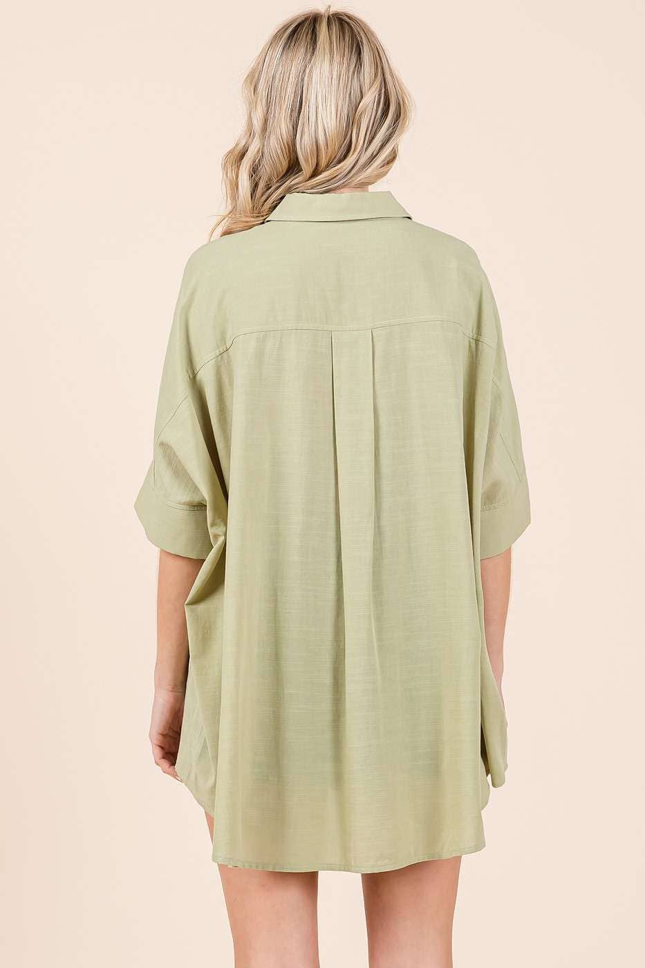 OVERSIZED BUTTON DOWN SHORT SLEEVE COLLARED SHIRT TOP