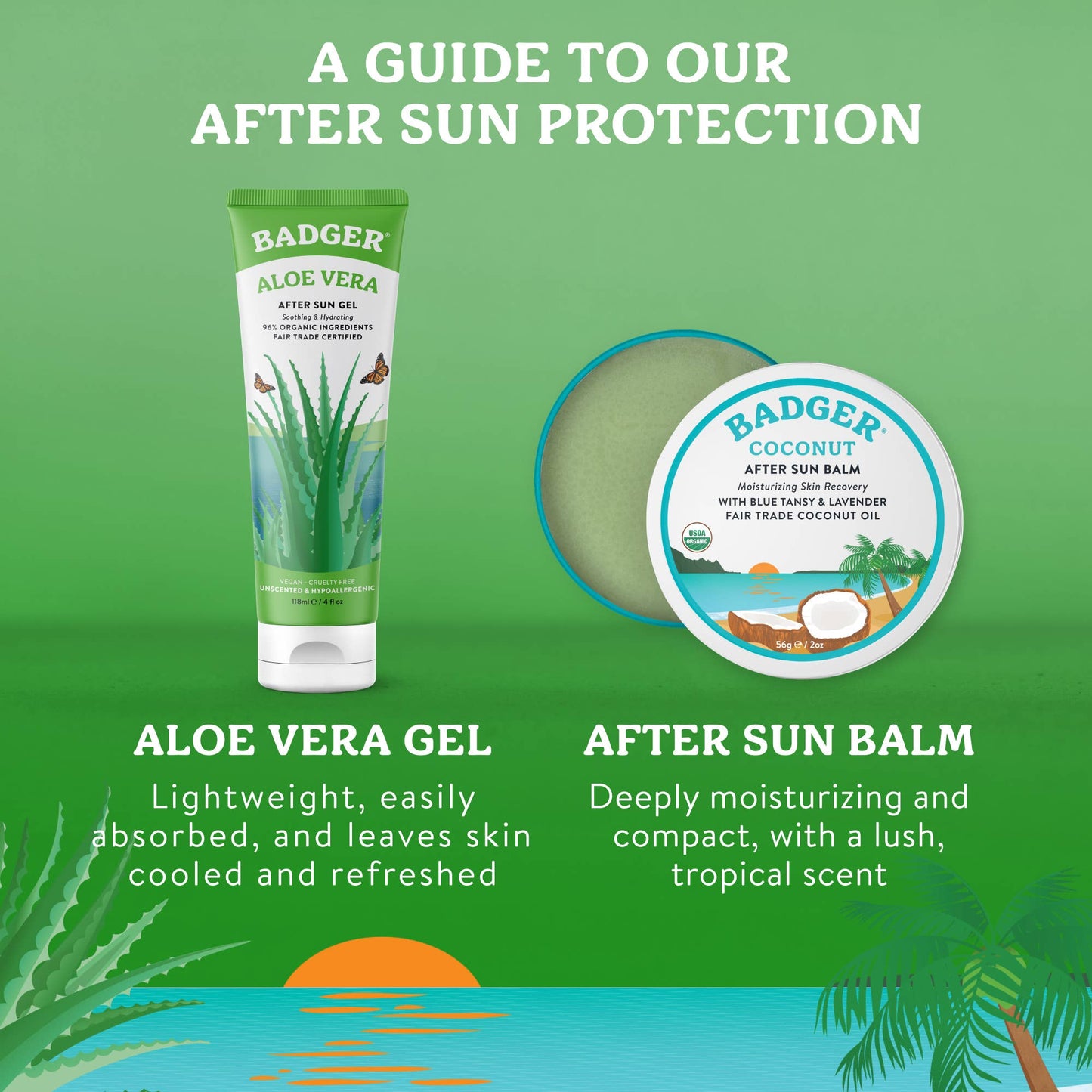 Badger Aloe Vera Gel for Face & Body, Sunburn Relief