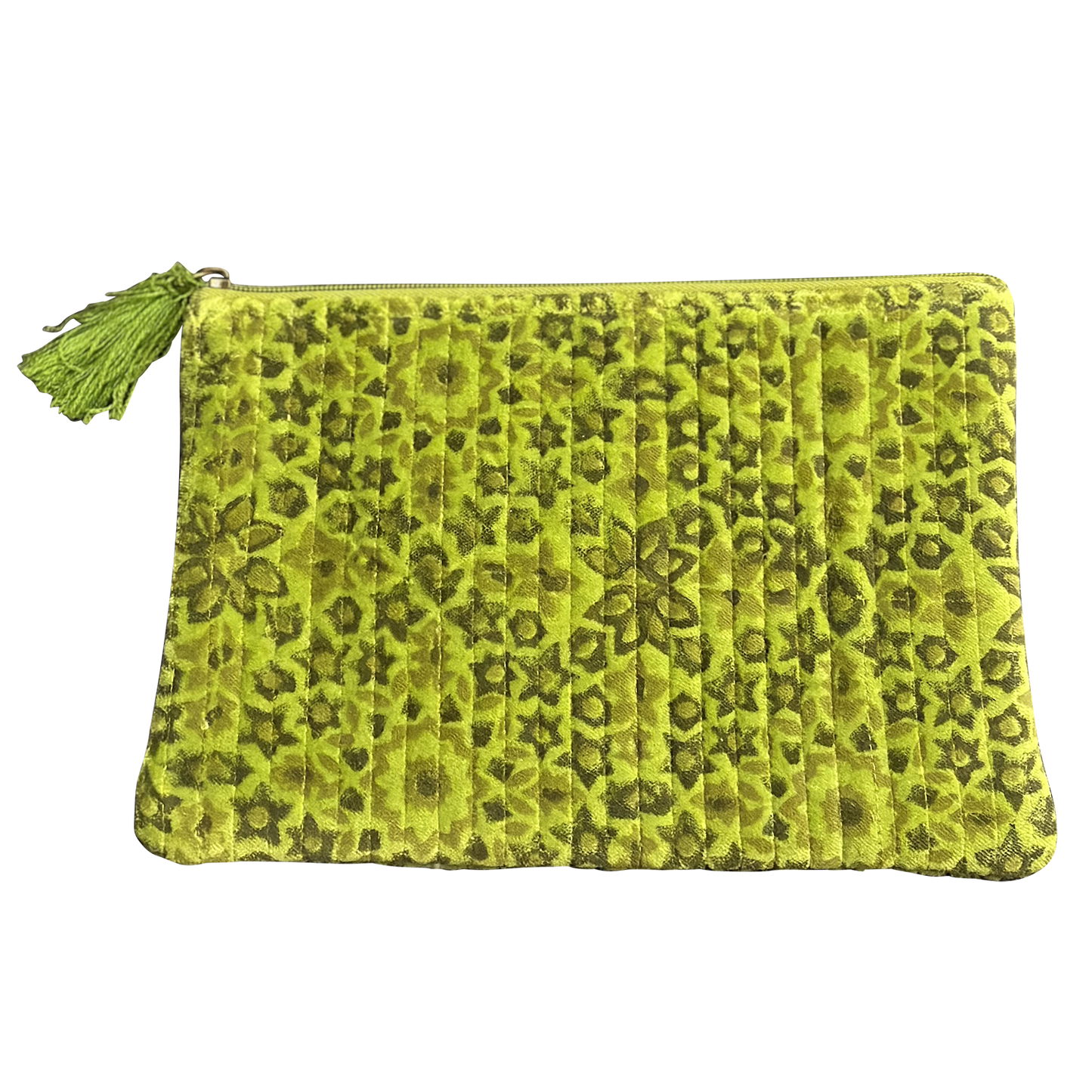 Spring Green Block Print and Quilted Floral Pouches Set of 3