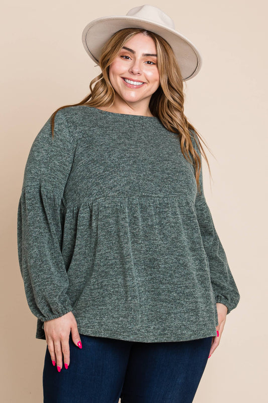 Two Tone Knit Babydoll Top (Plus)