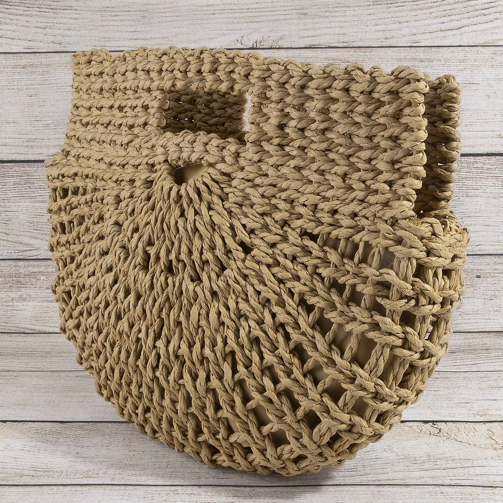 Open Weave Paper Straw Half Moon Hobo Bag