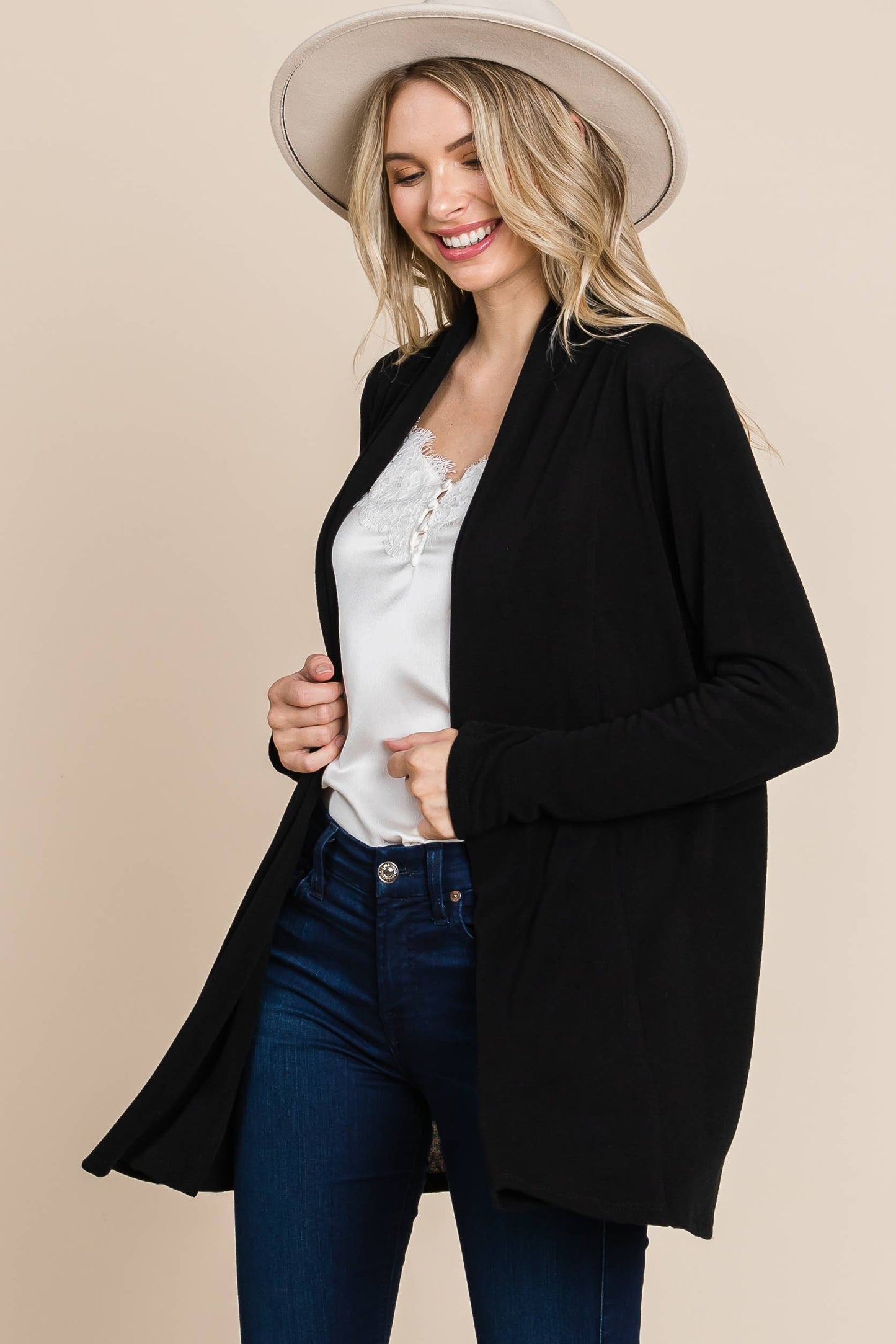 Soft Solid Open Front Cardigan