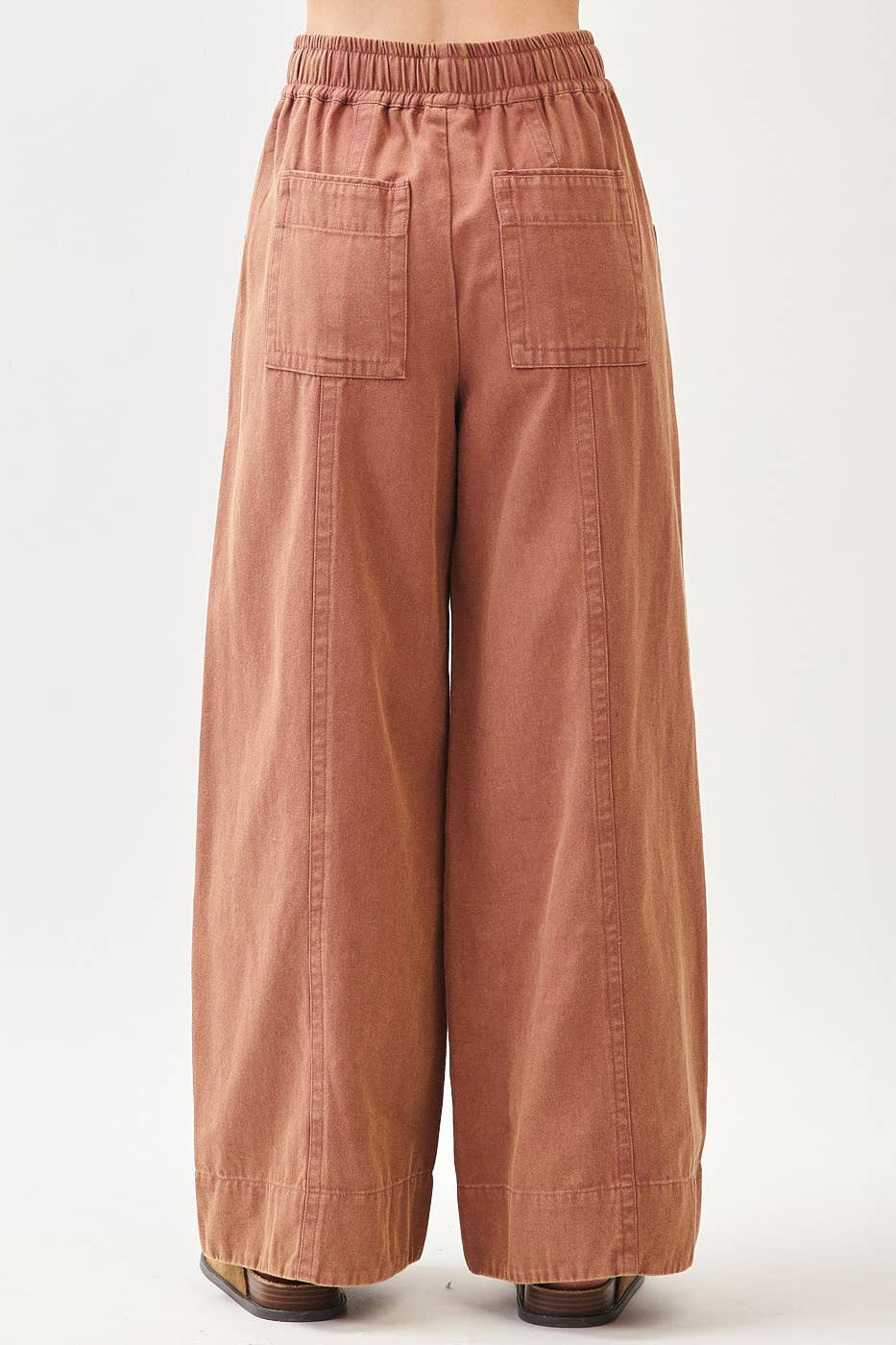 MINERAL WASH WIDE LEG ELASTIC WAIST TWILL PANTS