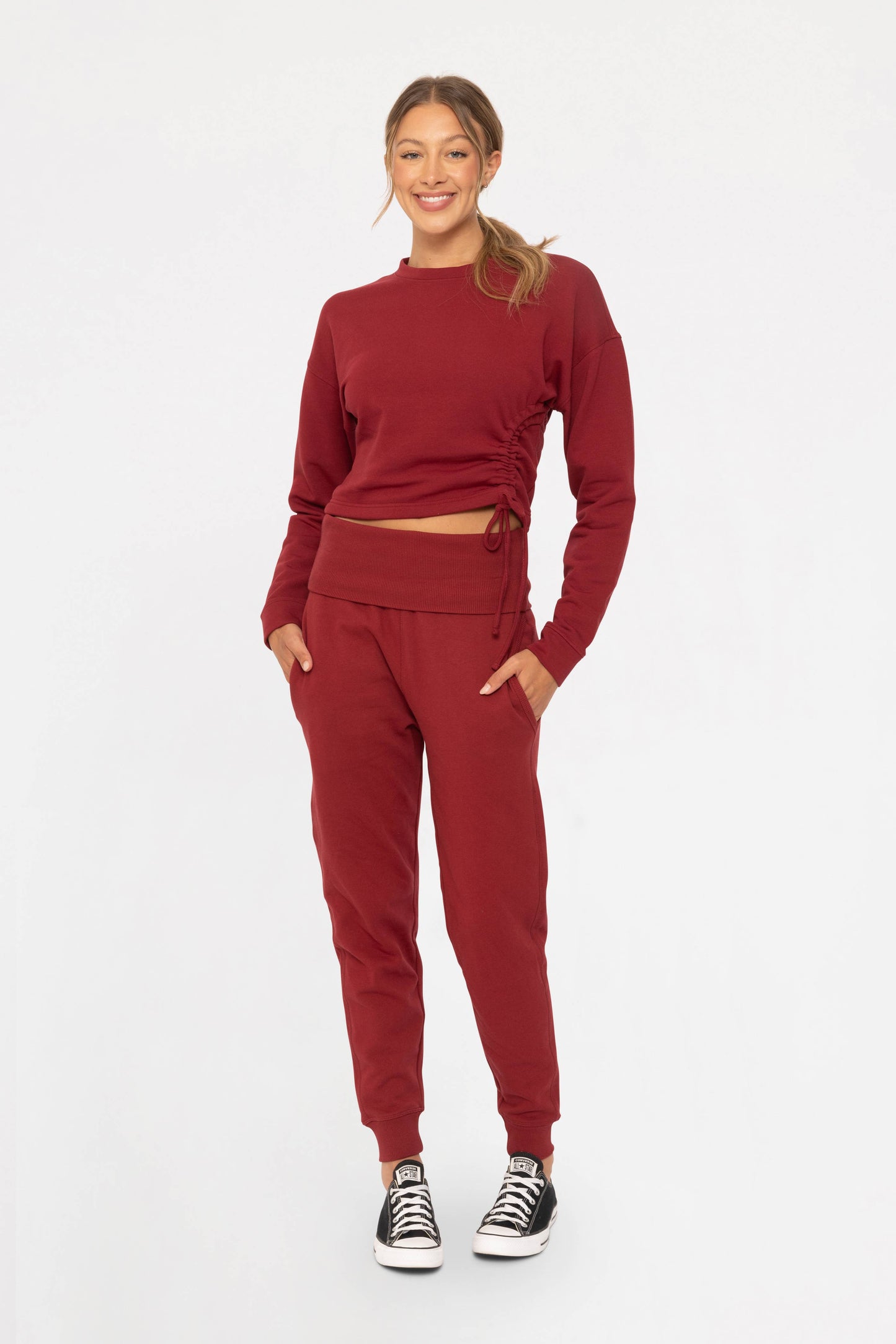 Fleece Side Cinch Crewneck Top