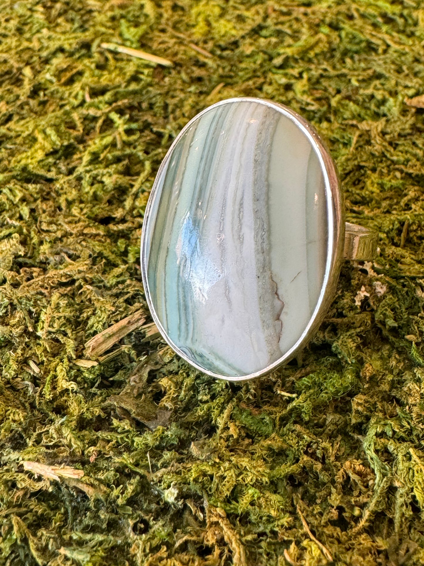 Green Opal Oval Ring | adjustable