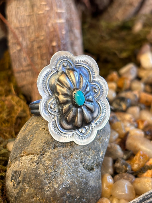 Sleeping Beauty Turquoise handmade Navajo Ring by Raymond Begay | Adjustable
