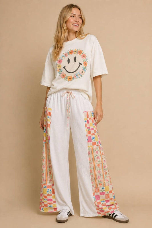 Patchwork Wide-Leg Lounge Pants
