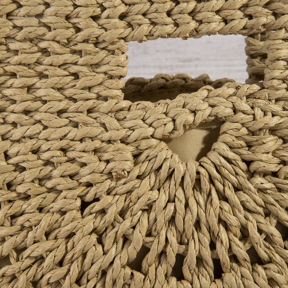 Open Weave Paper Straw Half Moon Hobo Bag