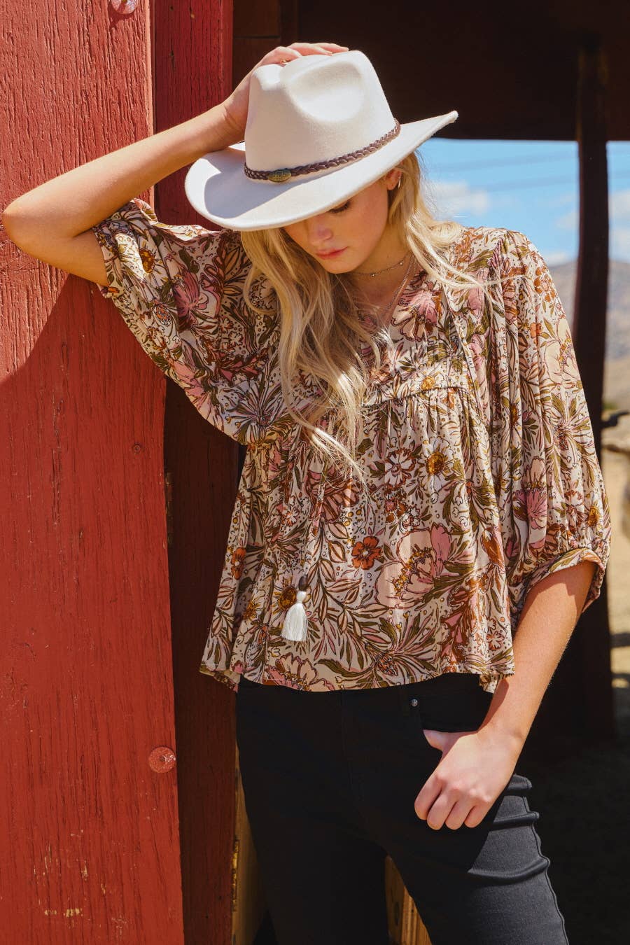 Bohemian Floral Peasant Blouse - Plus