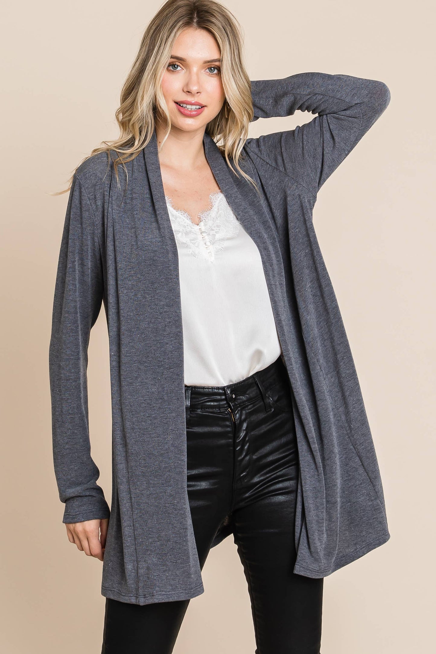 Soft Solid Open Front Cardigan