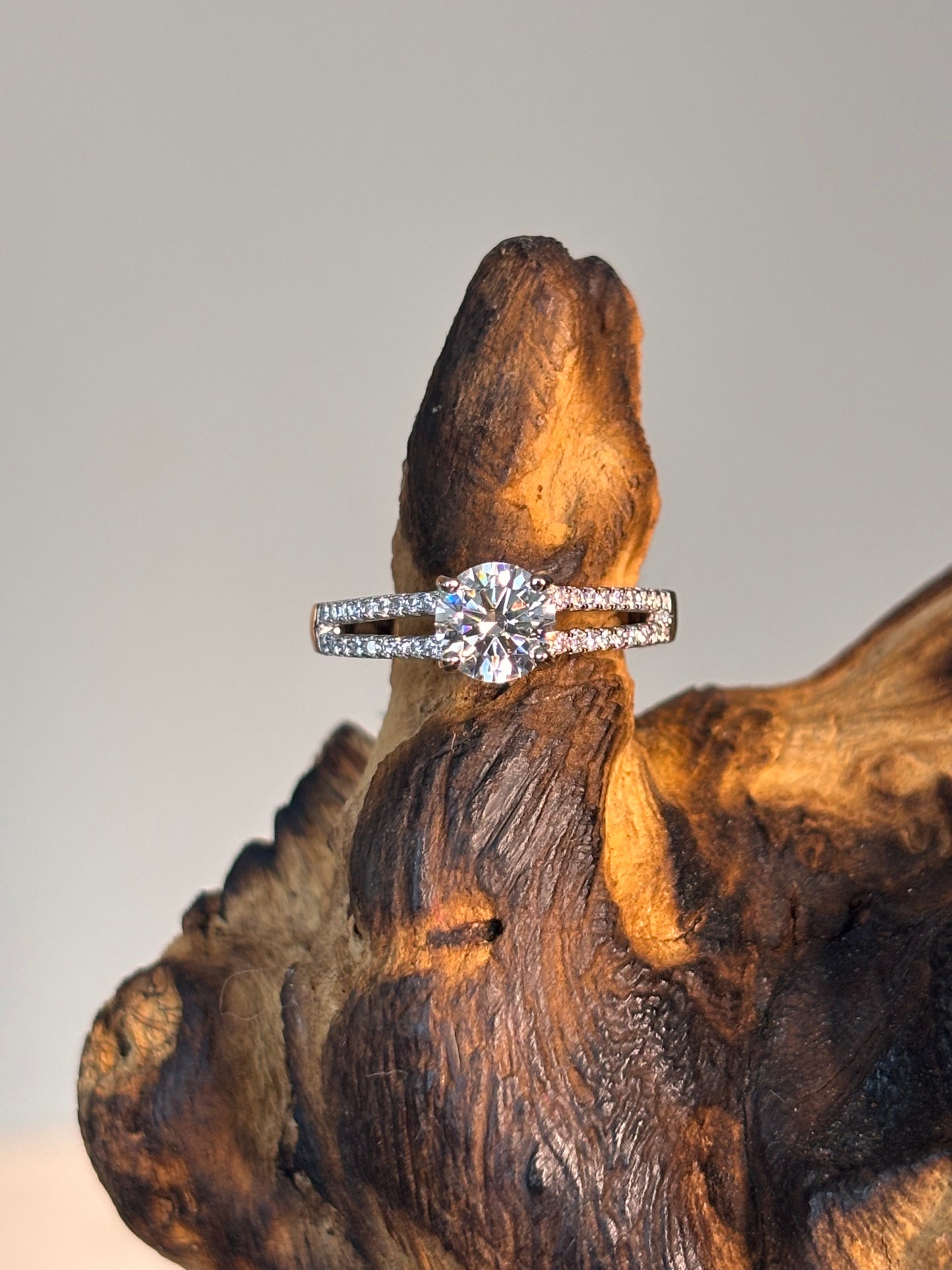 Moissanite Brilliant Center with Split Multi-Stone Ring