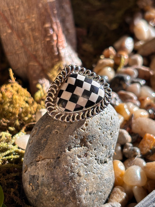 White Buffalo & Onyx Ring | Adjustable
