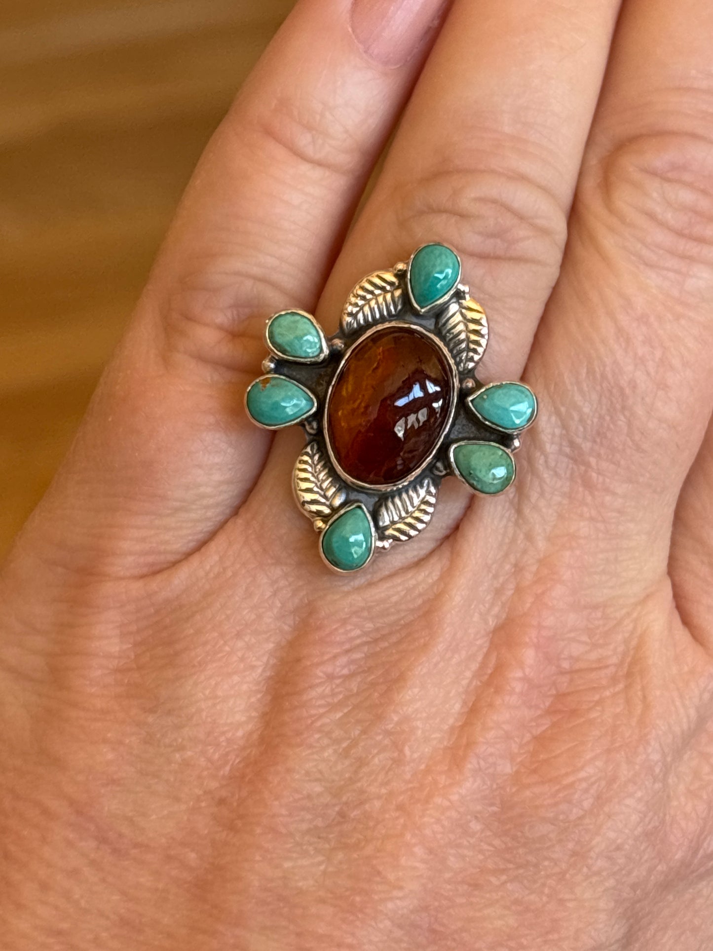 Amber & Turquoise Ring | Size 7.5