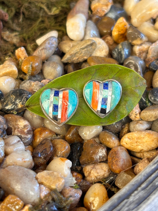 Heart Earrings Zuni Inlay