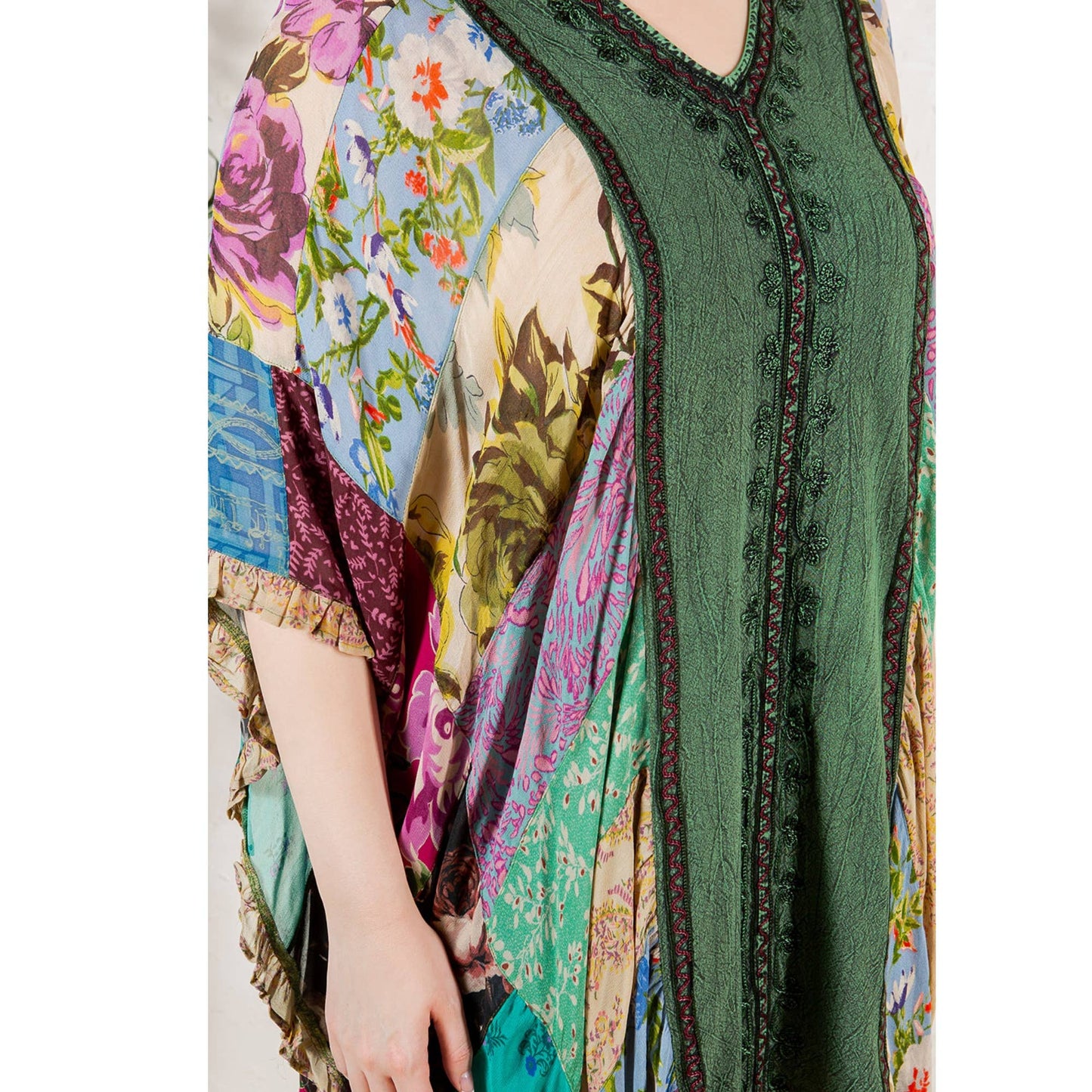 Natural Bohemian Embroidered Colorblocked Shrug