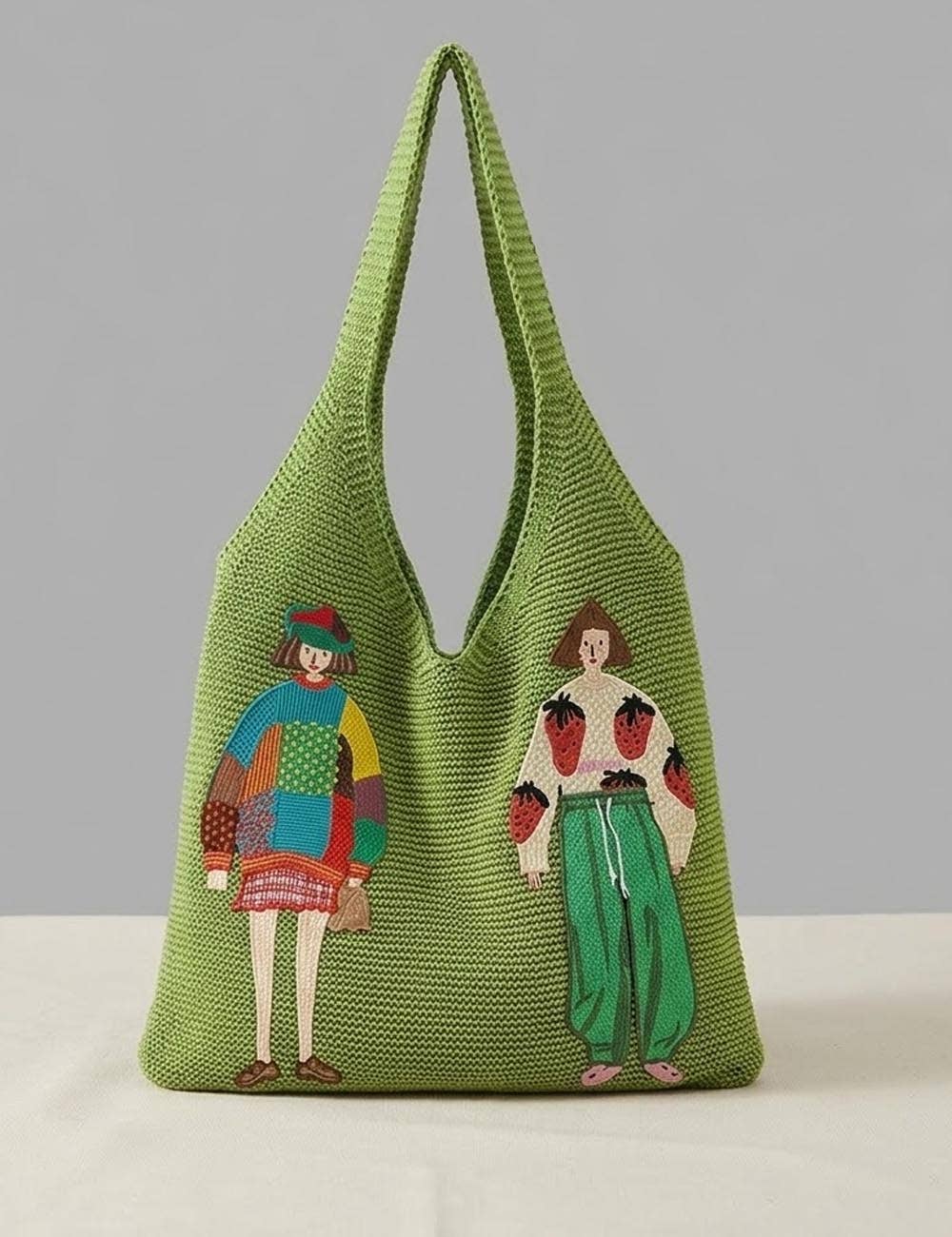 Cute Cartoon Color Block Knit Shoulder Bag