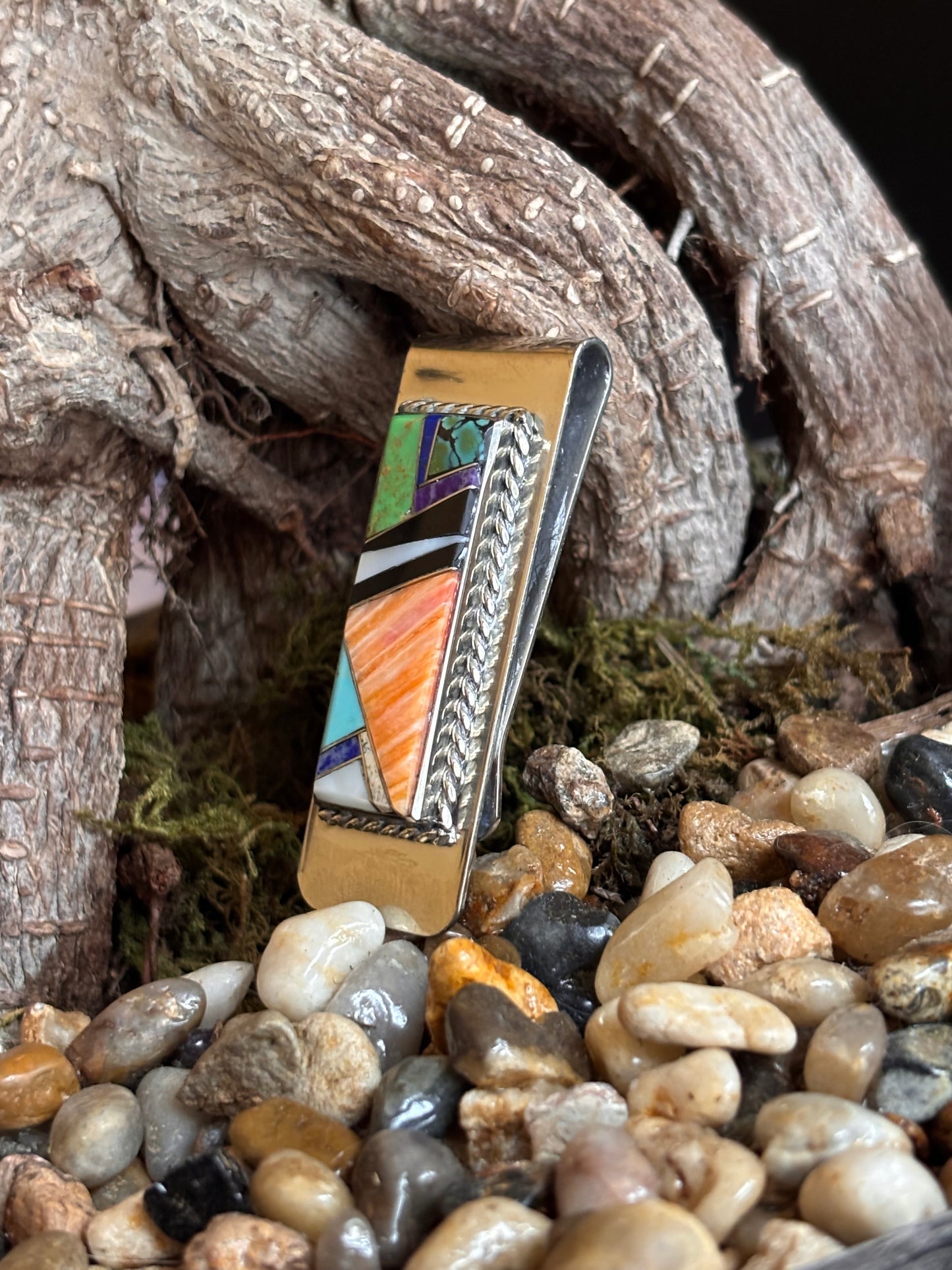 Navajo Inlay Money clip made by Edison Yazzie