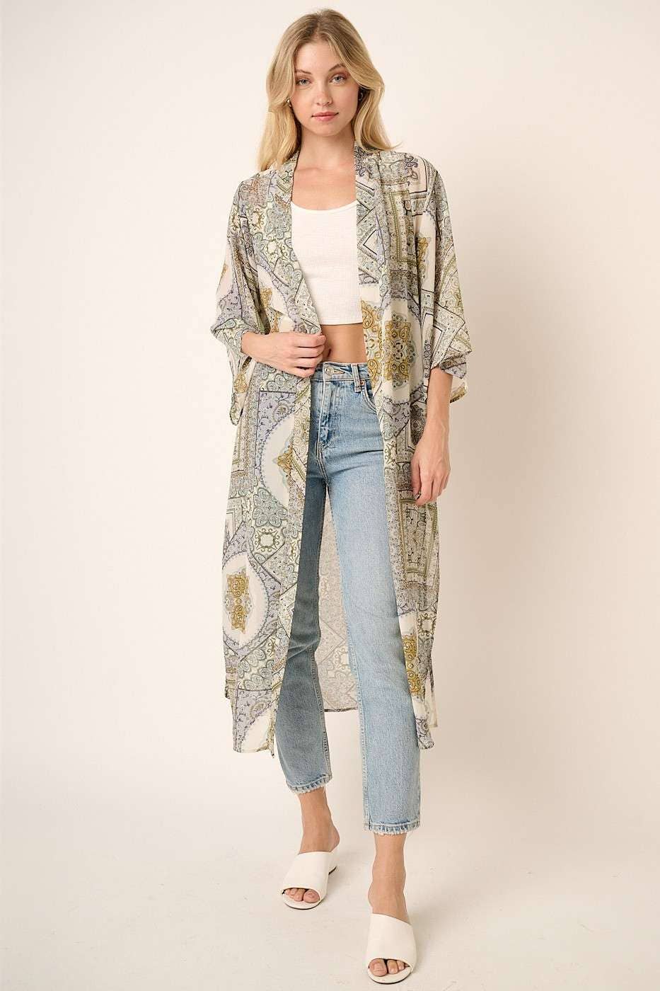 PAISLEY PRINT BELTED CHIFFON MIDI DUSTER