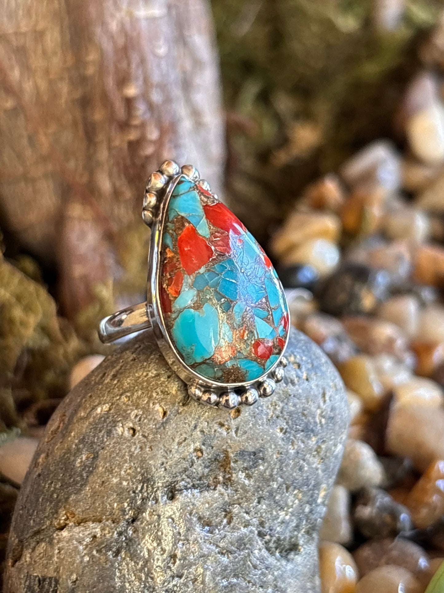 Turquoise Coral Ring | Size 6.25