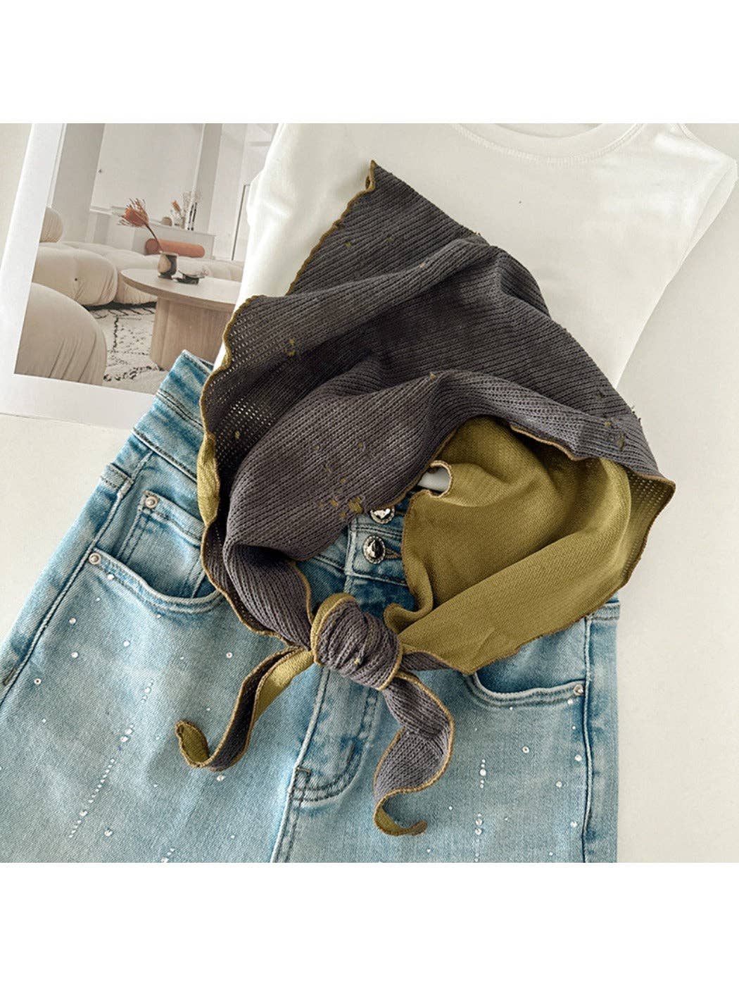 Knitted Reversible Two-Tone Triangle Scarf