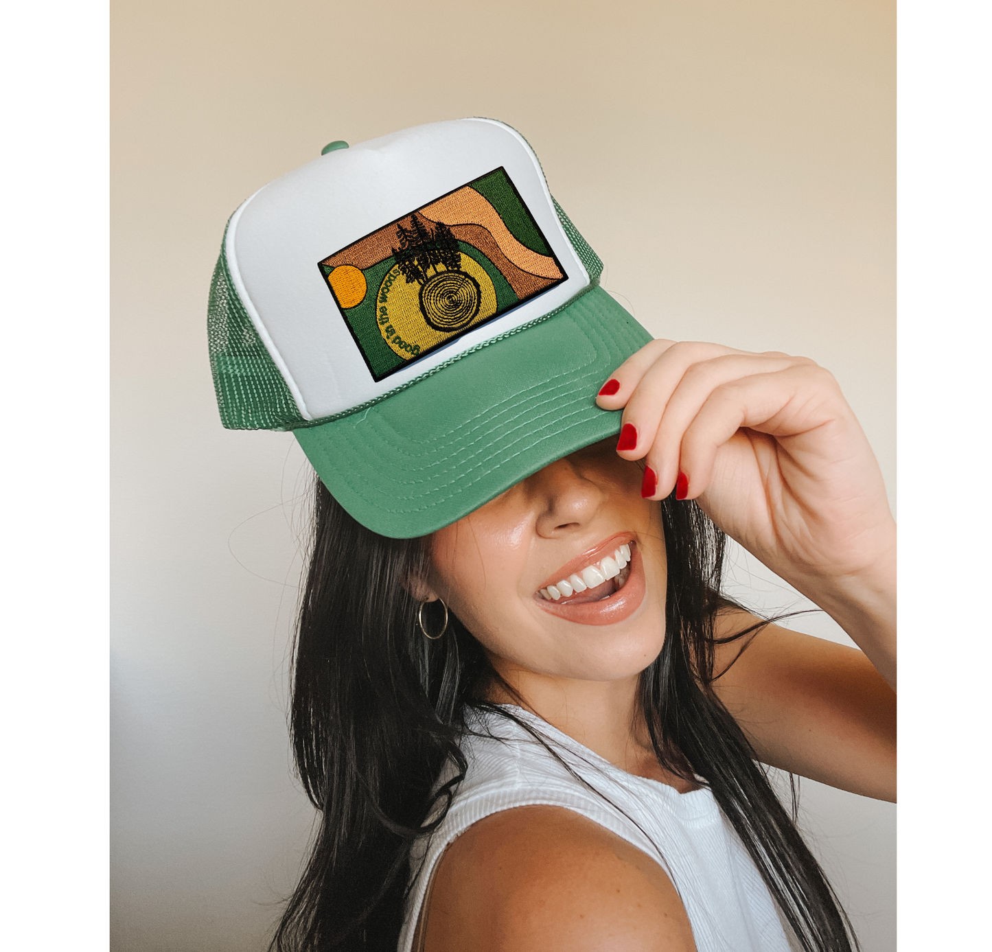 Trucker Hat- Good in the Woods Patch- Kelly Green