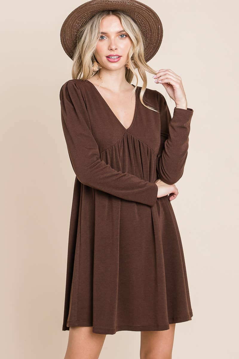 Solid French Terry V Neck Swing Dress (Plus)