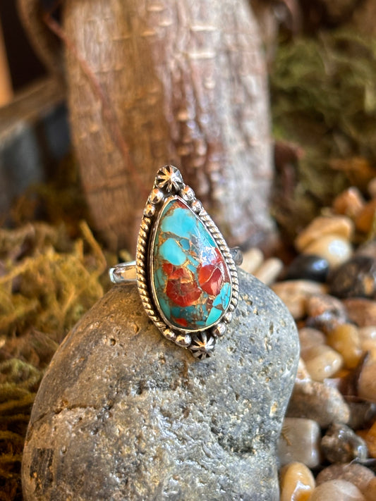 Turquoise Coral Ring | Size 7