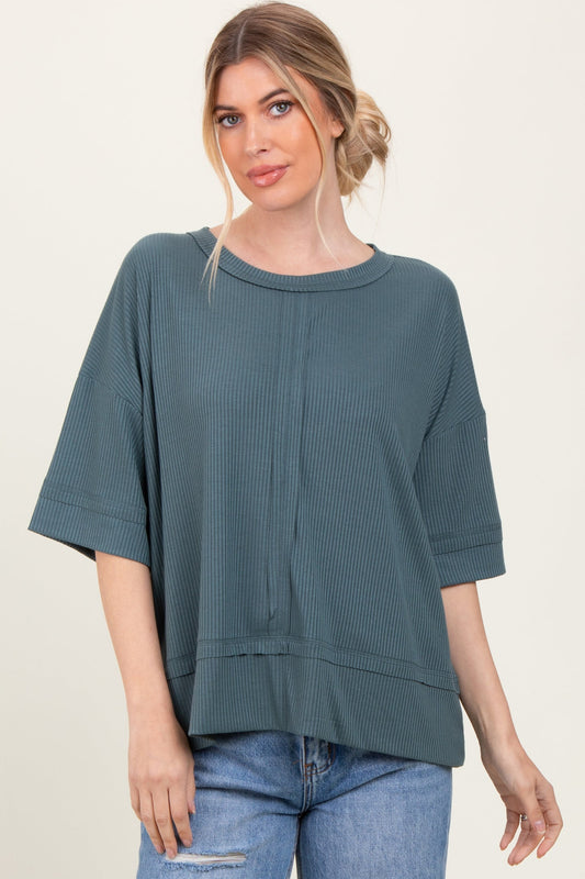 Ribbed Boxy Fit Short Sleeve Top