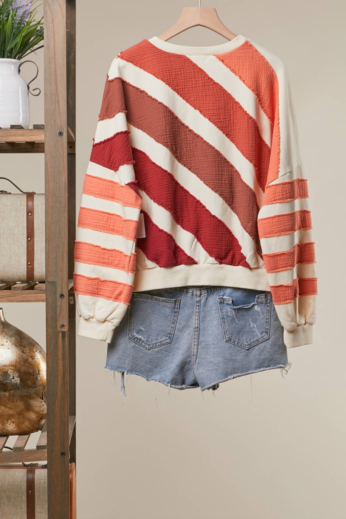 COLORBLOCK TEXTURED STRIPE PULLOVER TOP