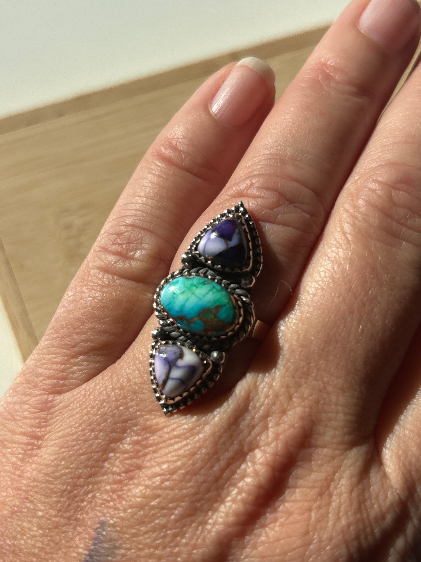 Purple & Peacock Dahlia Ring | Adjustable