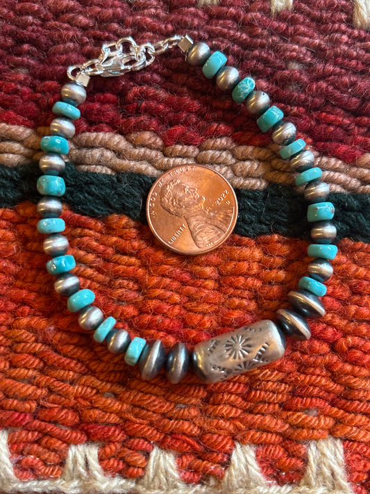 Navajo Pearl & Kingman Turquoise Bracelet w/extender