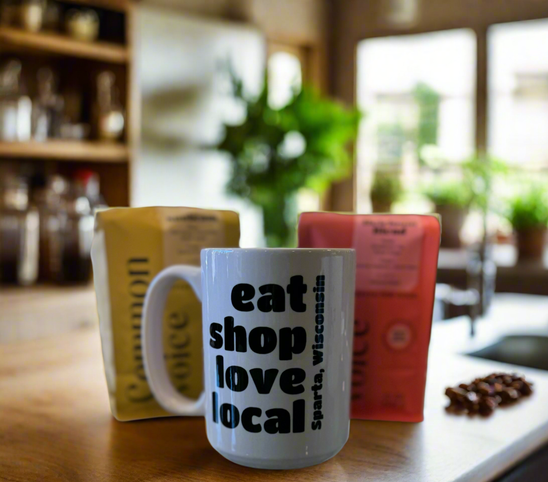 Custom Eat Shop Love Local Sparta, WI Coffee Mug