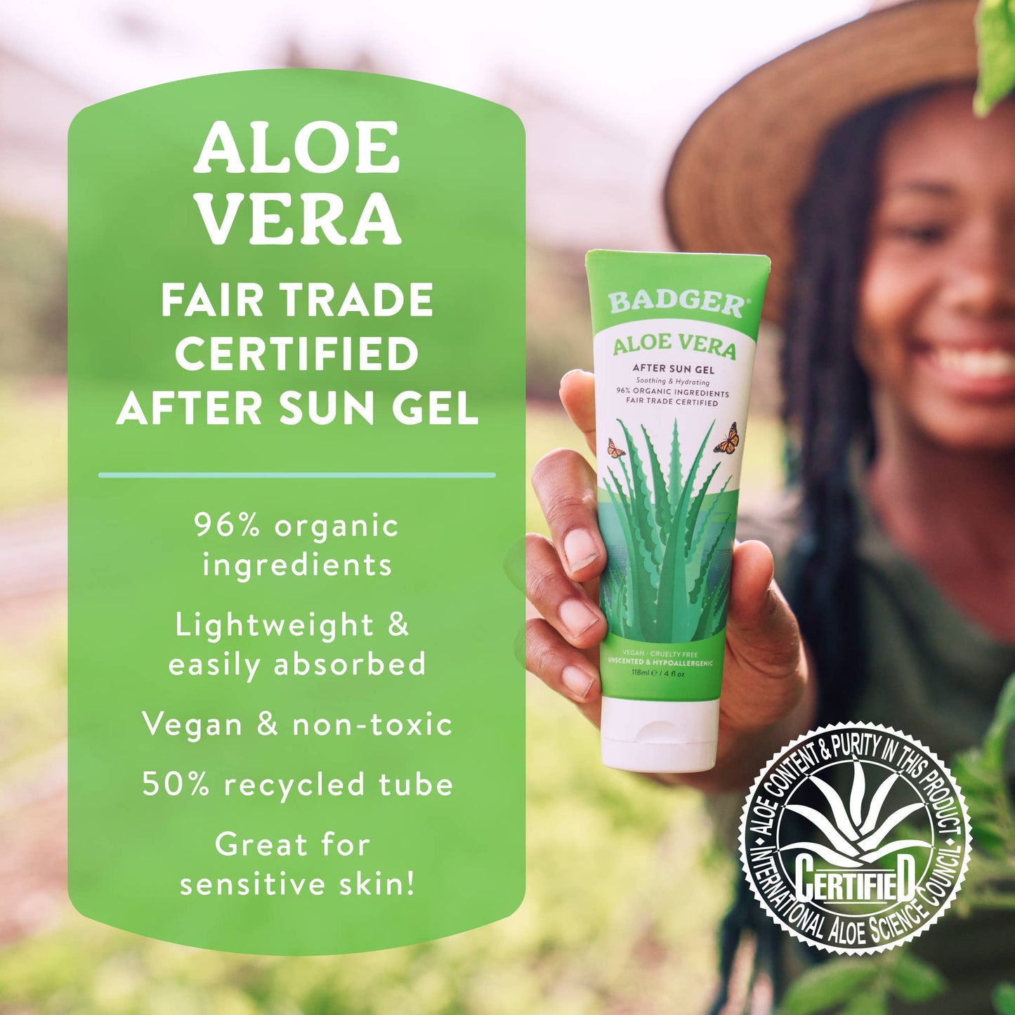 Badger Aloe Vera Gel for Face & Body, Sunburn Relief