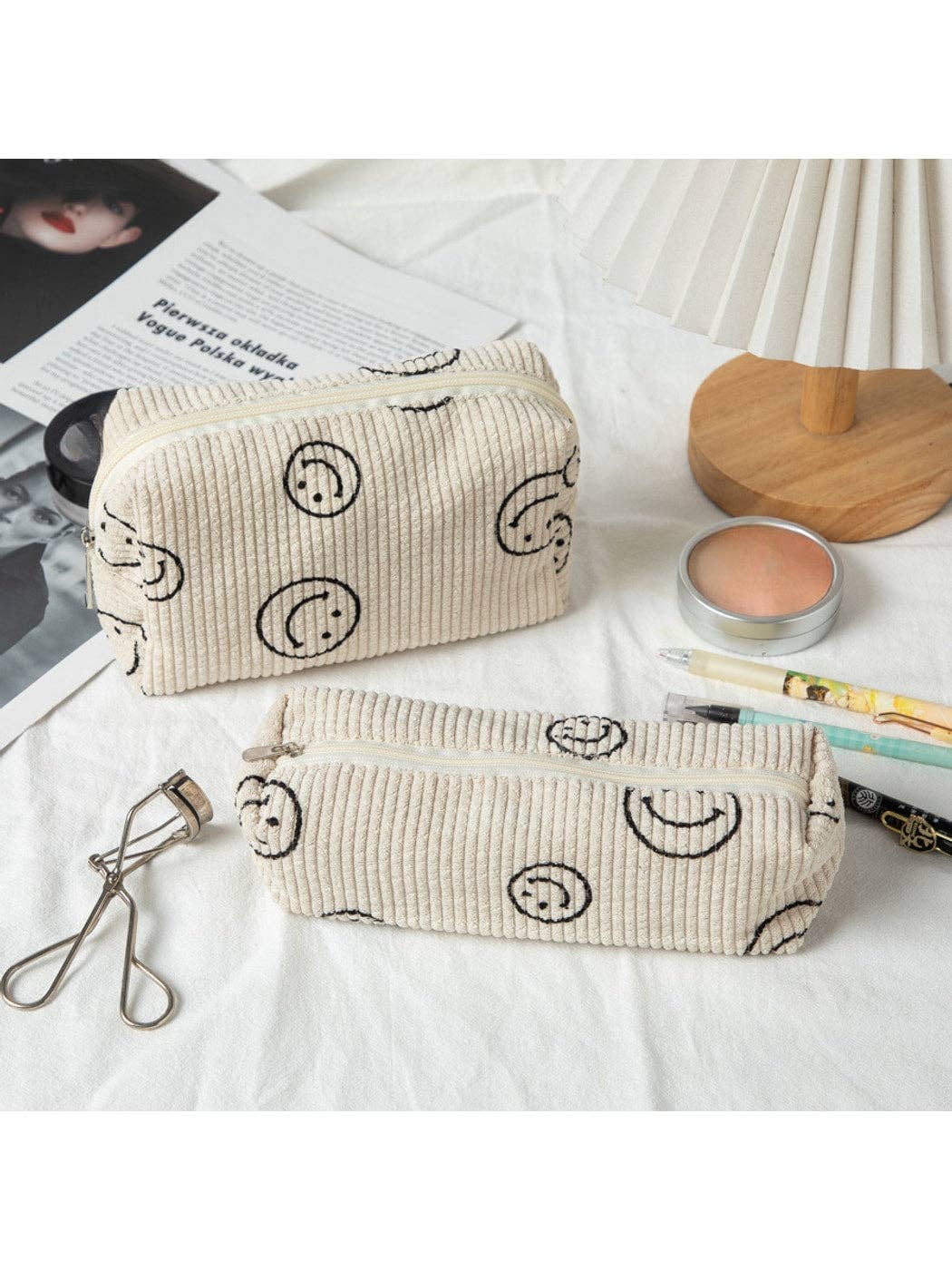 Smiley Print Cosmetic Organizer Bag