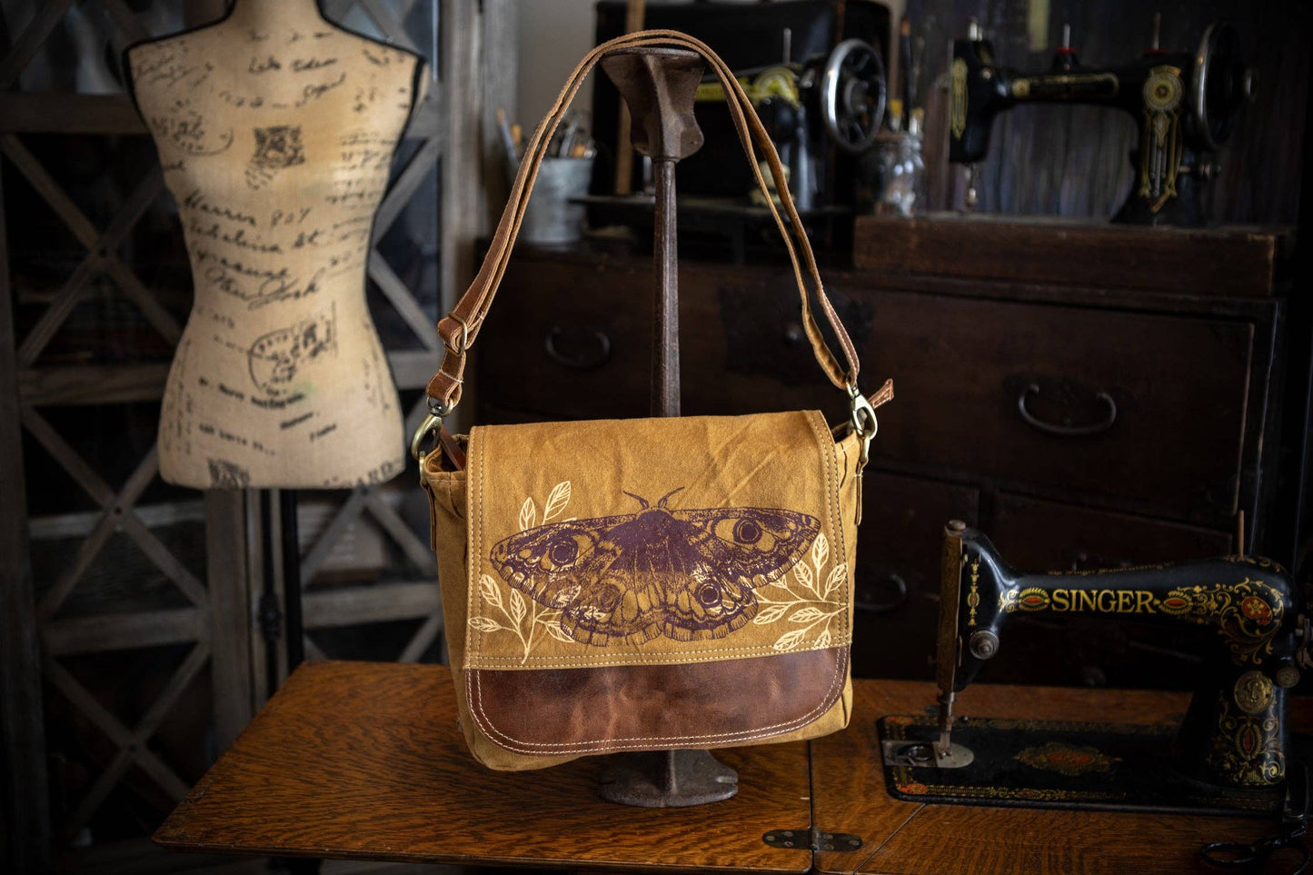 Moth Rising Recycled Canvas Saddle Bag