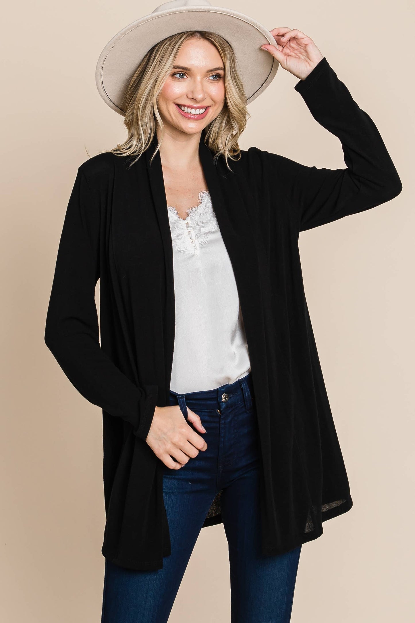 Soft Solid Open Front Cardigan