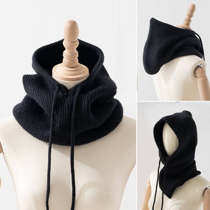 Drawstring Hooded Scarf One-Piece Hat & Scarf