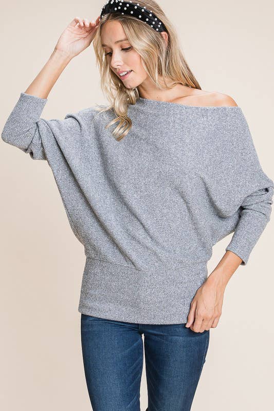 Solid Ribbed Brush Off Shoulder Top