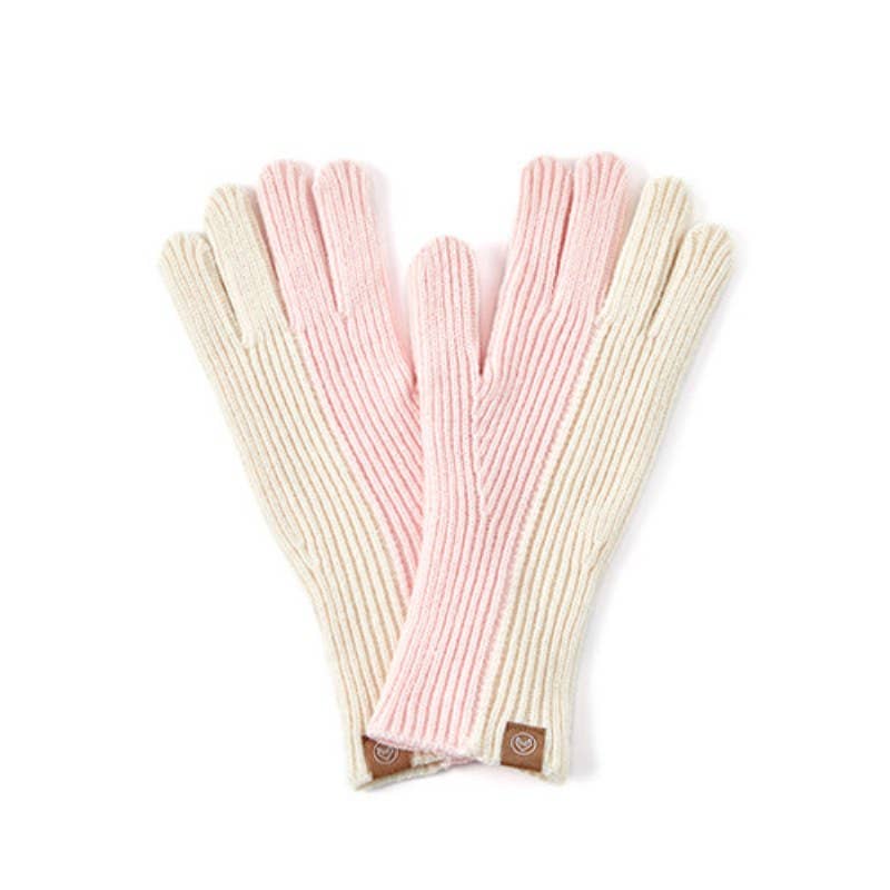 Color Block Simple Ribbed Knit Gloves