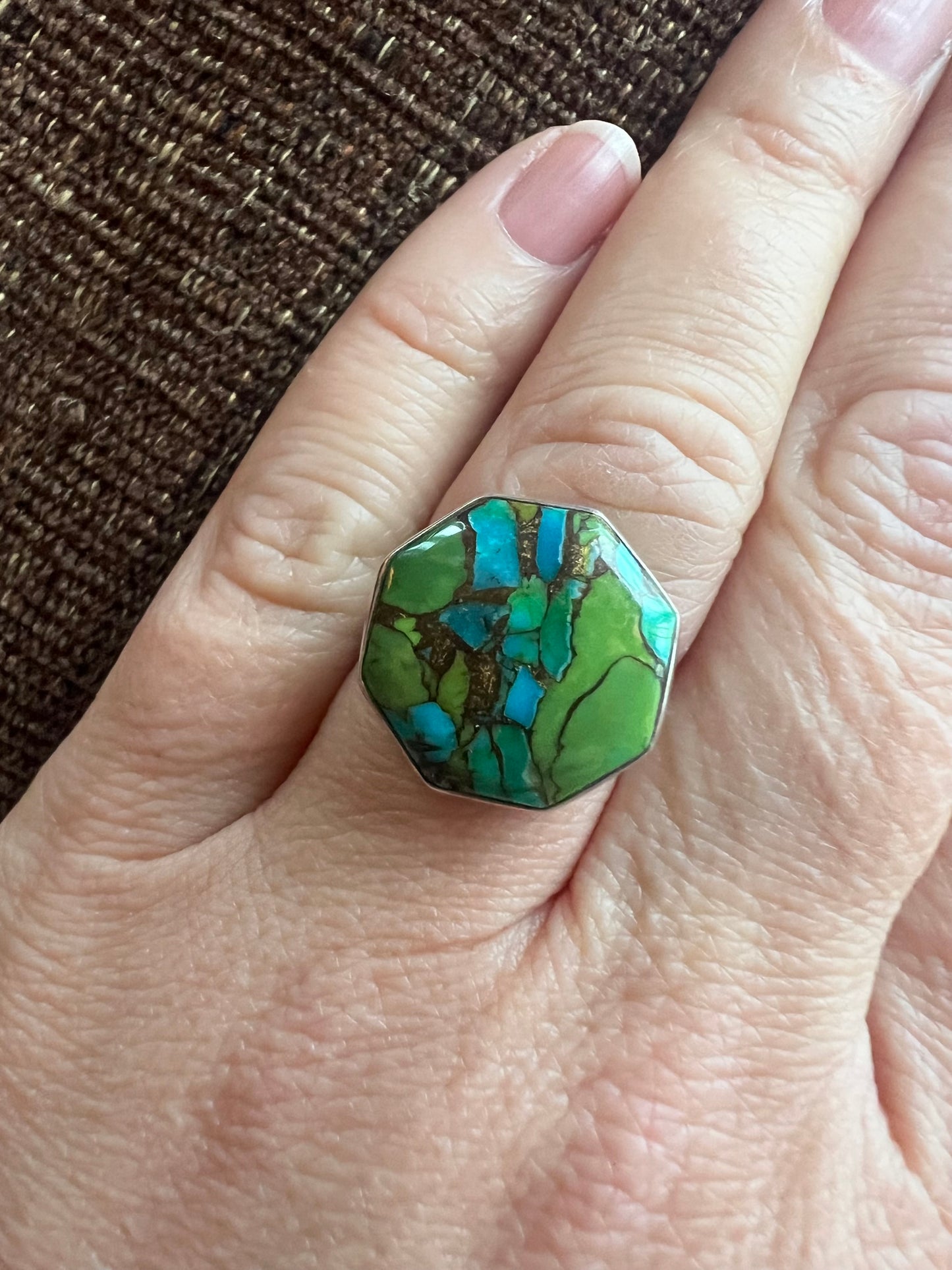 Blue Turquoise in Green Mojave Ring | Size 7.5