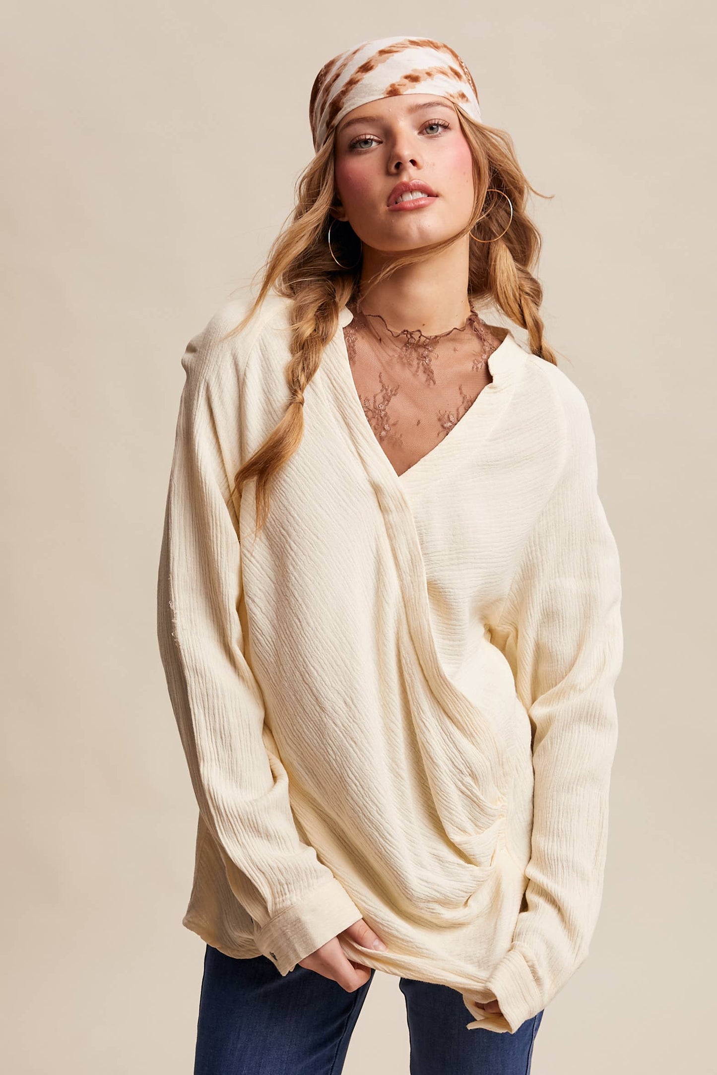 Draped Surplice Textured Blouse