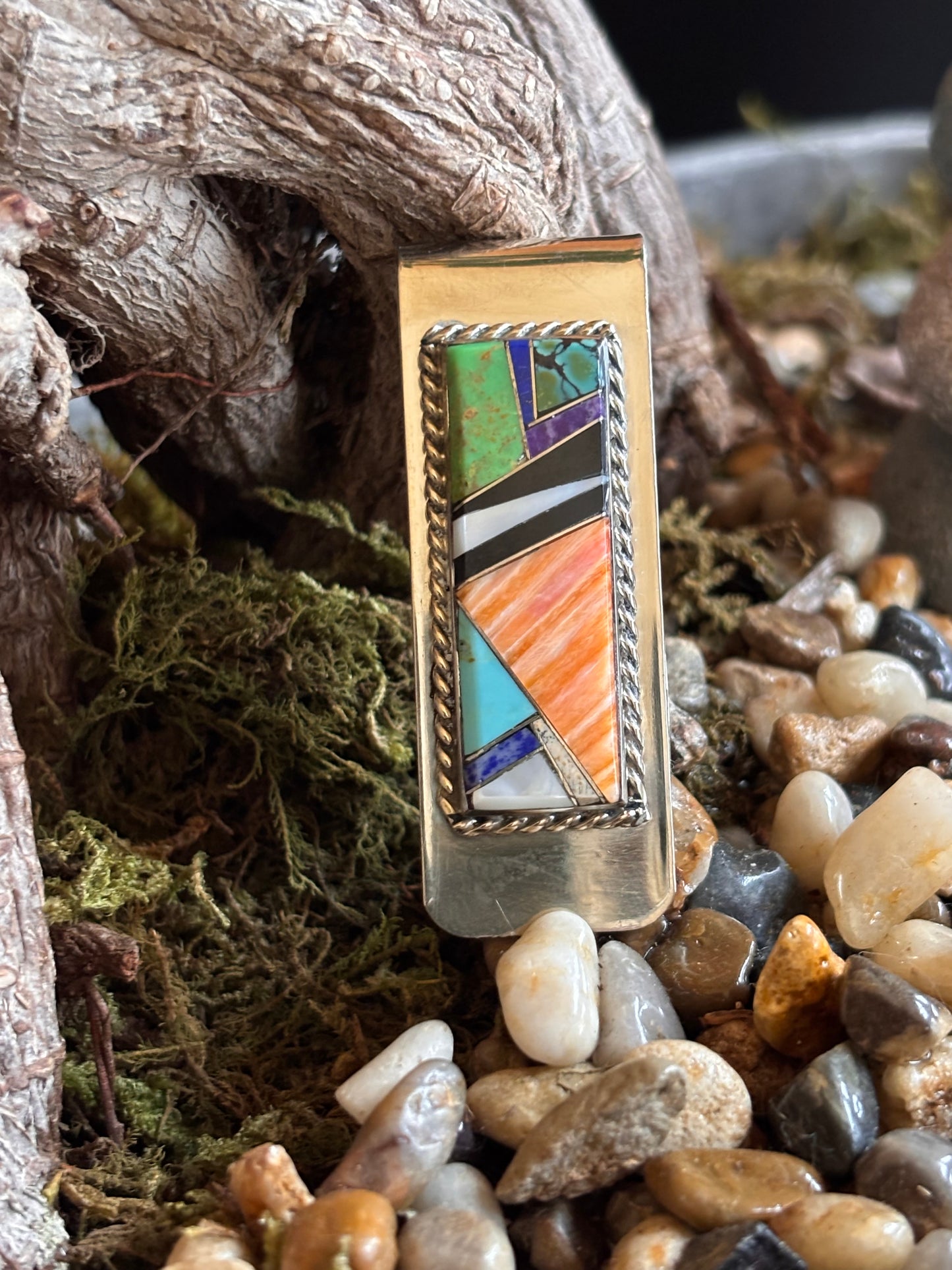 Navajo Inlay Money clip made by Edison Yazzie
