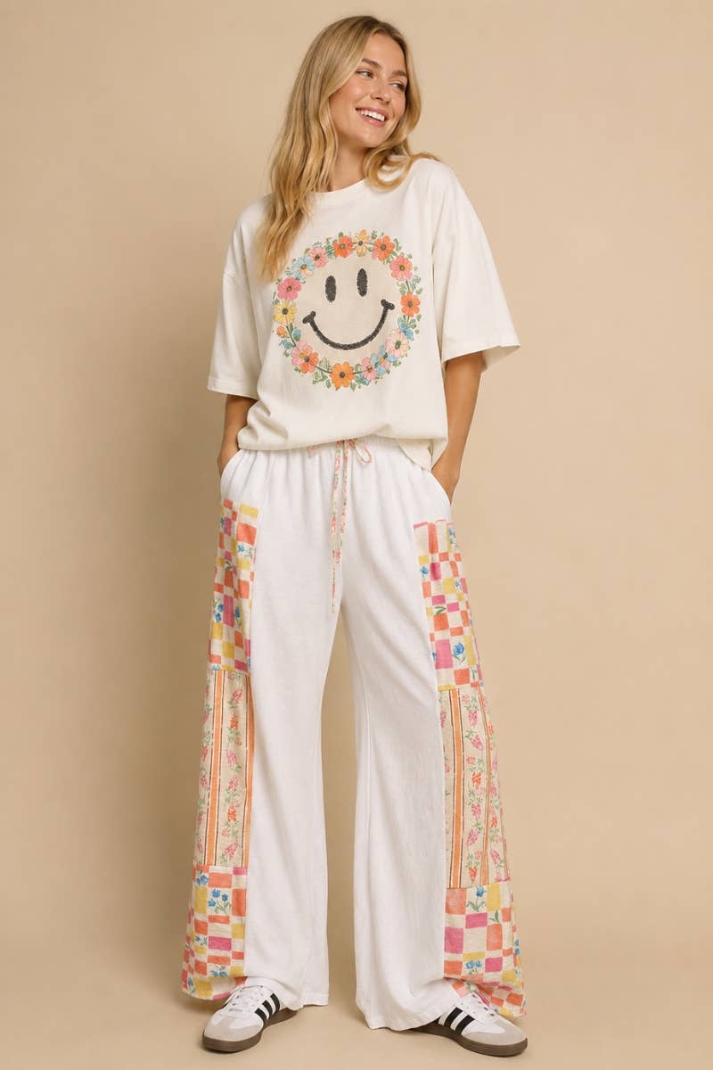 Patchwork Wide-Leg Lounge Pants
