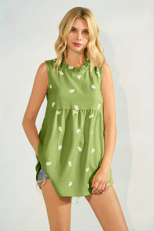 Floral Print Mock Neck Baby Doll Top