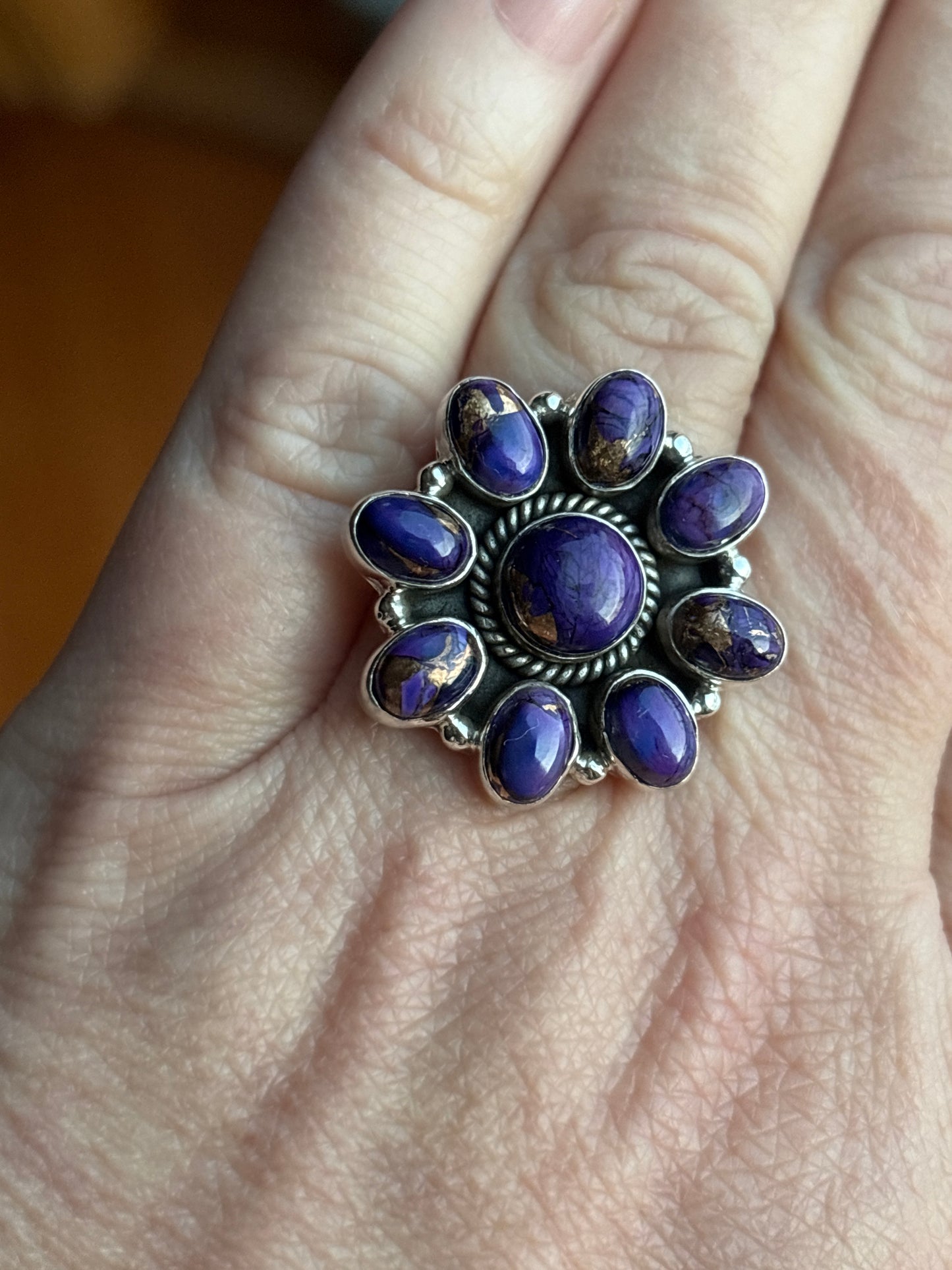 Purple Copper Turquoise Cluster Ring | 8.5