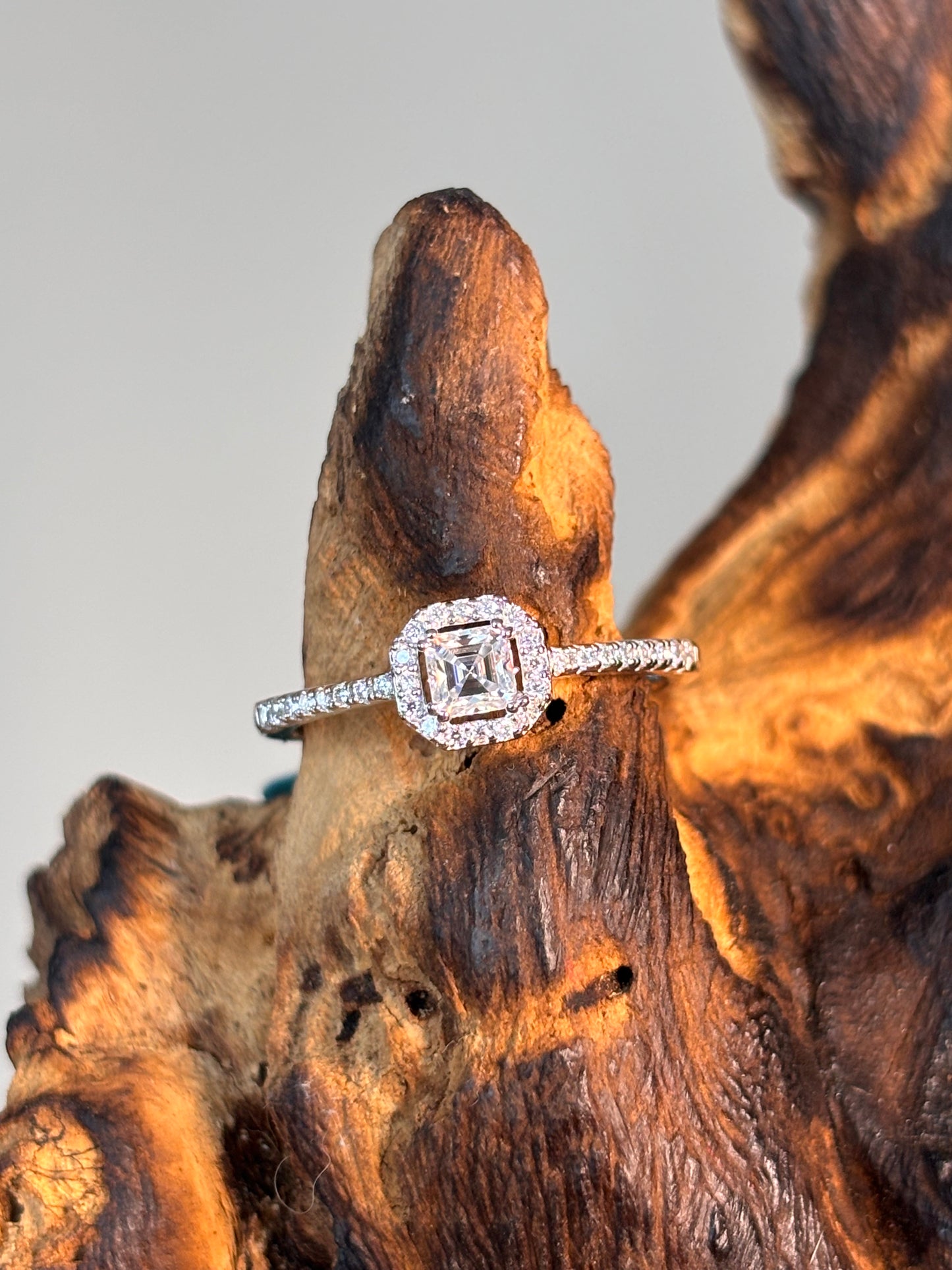 Moissanite Princess Center with Halo & Multi-Stone Sides Ring